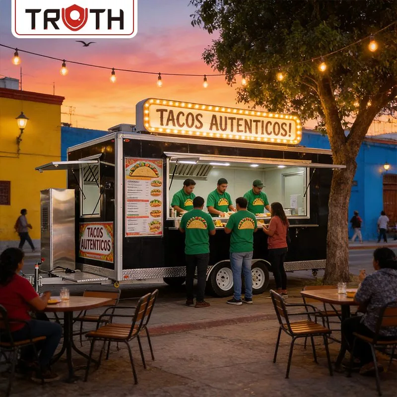 Carrello mobile per tacos con rimorchio per alimenti in concessione